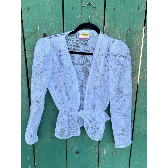 Vintage White Lace Front Tie Cardigan Women's Size Small - Picture 3 of 5